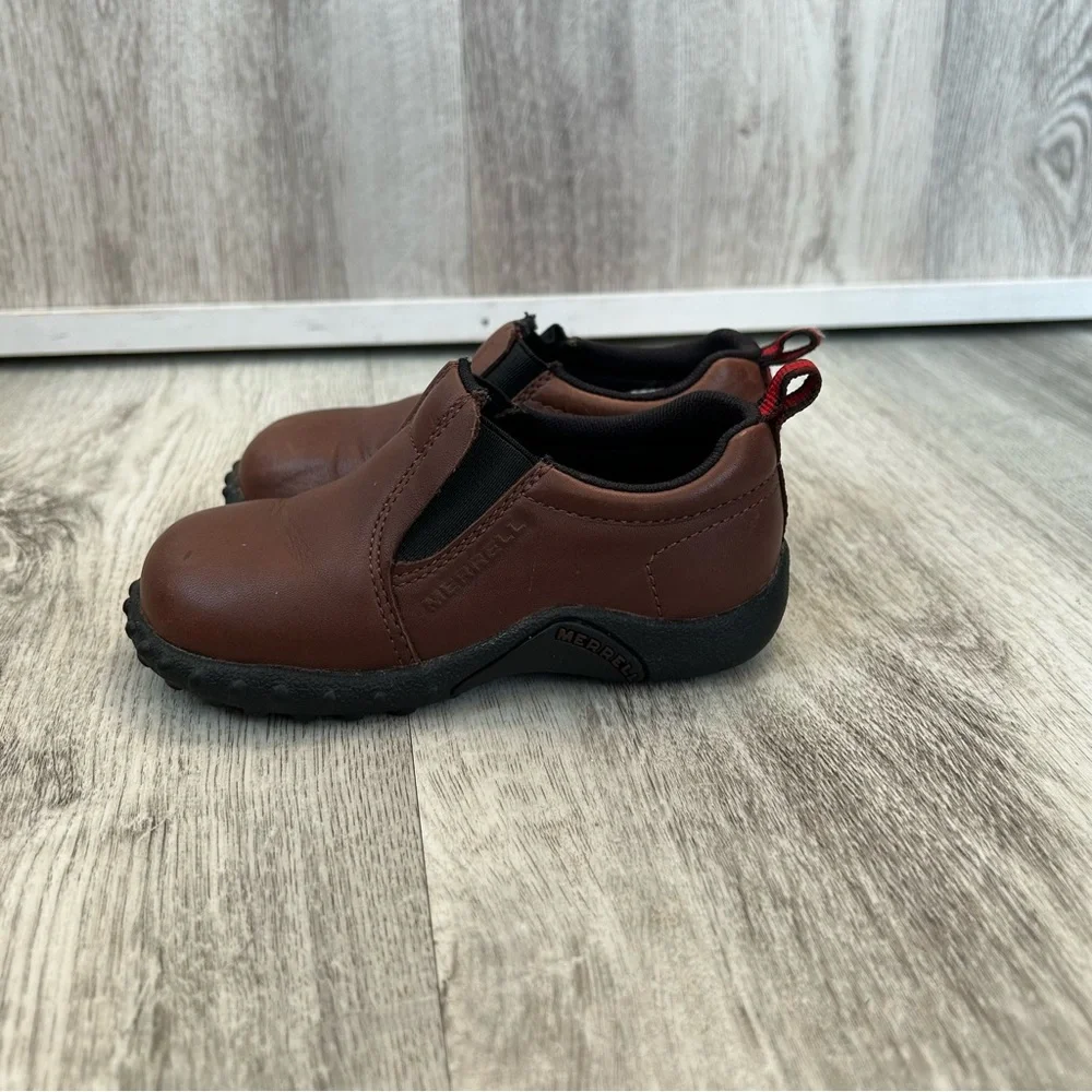 MERRELL Jungle Mocs Youth Kids Boys Size 8 Brown Leather Hiking Outdoors